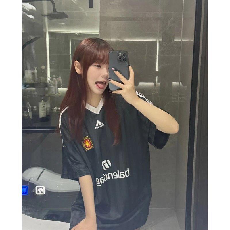 Balenciaga - Adidas Co-Branded Manchester United Black Striped Short Sleeve Soccer T-Shirt