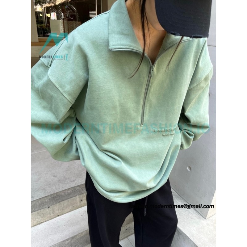 Alexander Wang - 23SS Foamed Three-dimensional Small Letter Print Half-zip Pullover Hoodie