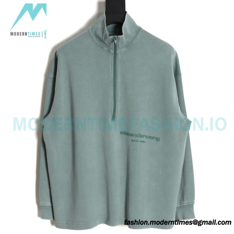 Alexander Wang - 23SS Foamed Three-dimensional Small Letter Print Half-zip Pullover Hoodie