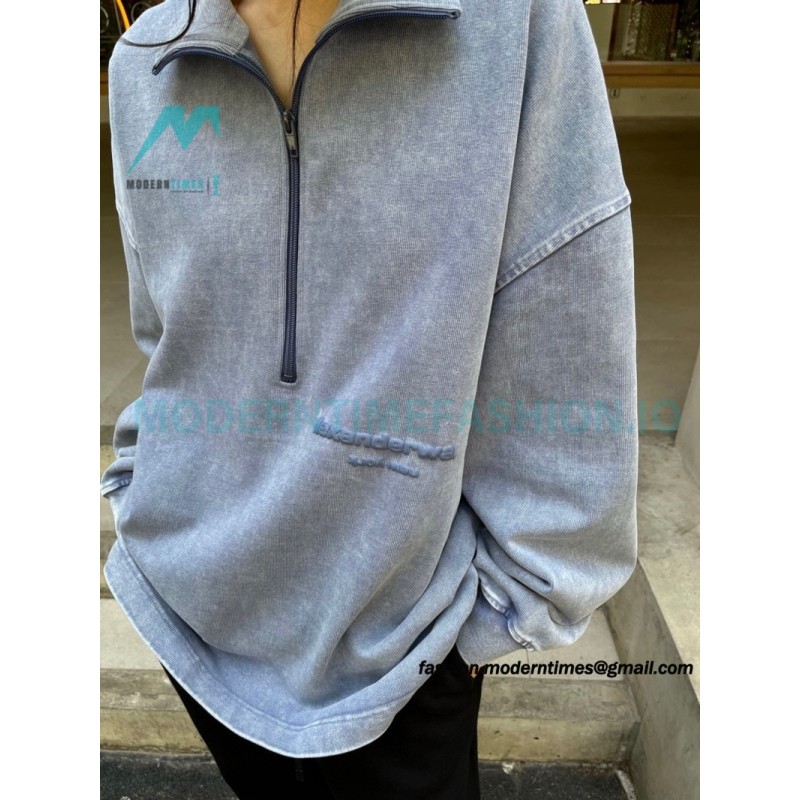 Alexander Wang - 23SS Foamed Three-dimensional Small Letter Print Half-zip Pullover Hoodie