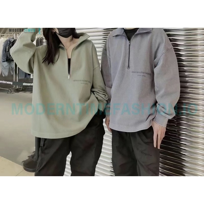 Alexander Wang - 23SS Foamed Three-dimensional Small Letter Print Half-zip Pullover Hoodie
