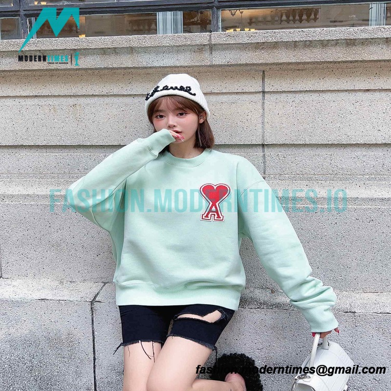 Ami - Love Embroidered Crew-neck Hoodie