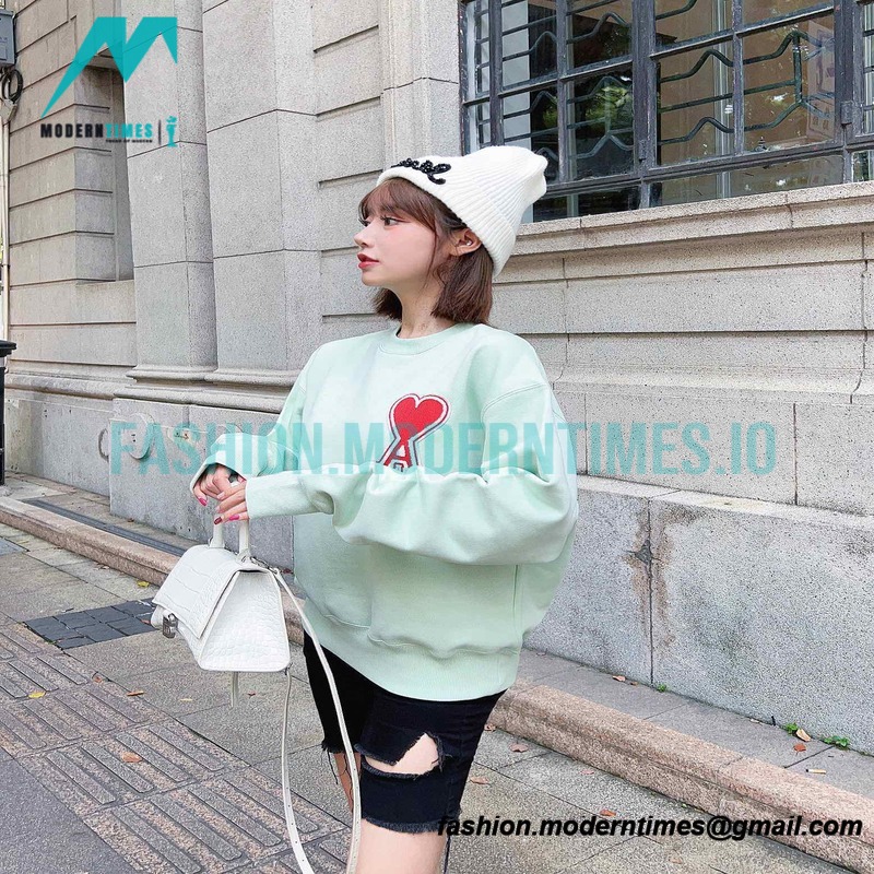 Ami - Love Embroidered Crew-neck Hoodie