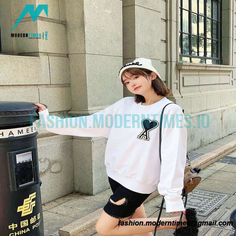 Ami - Love Embroidered Crew-neck Hoodie