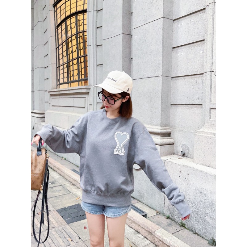 Ami - Love Embroidered Crew-neck Hoodie