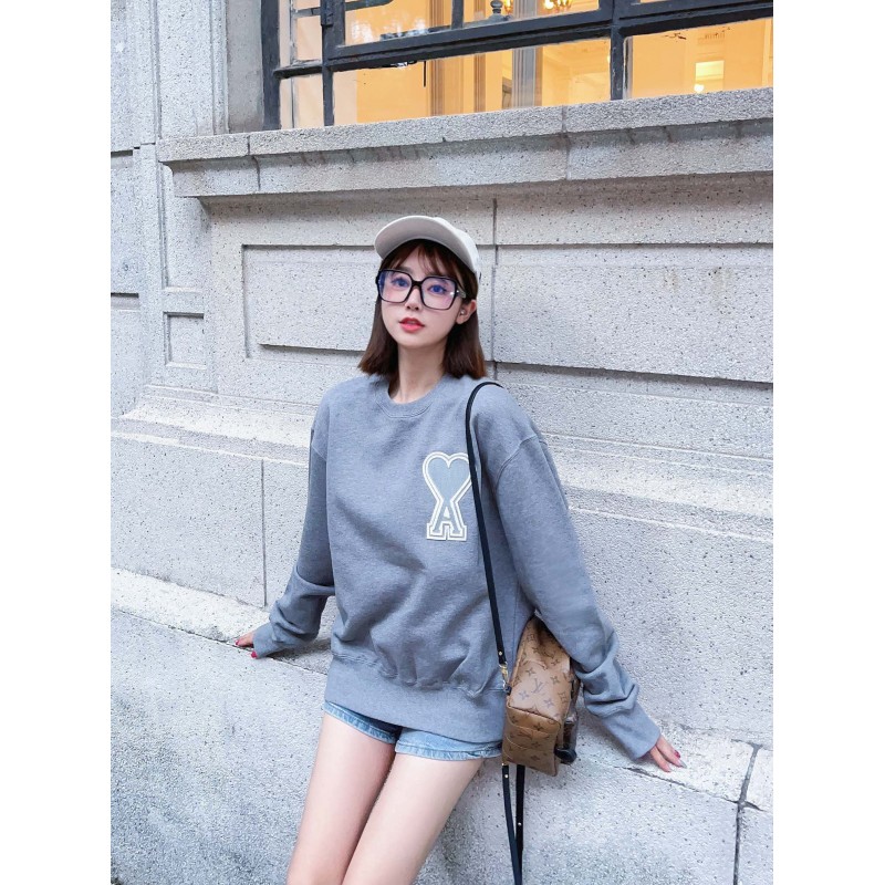 Ami - Love Embroidered Crew-neck Hoodie
