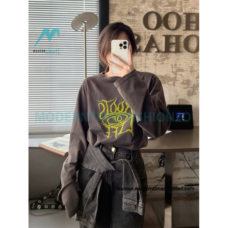 Acne Studios - 23FW Washed printed slogan letter long sleeve T-shirt