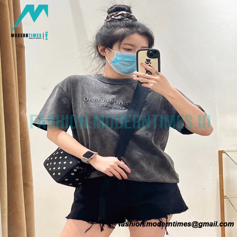  Alexander Wang - 23SS Washed 3D-letter Embossed Short-sleeved T-shirt