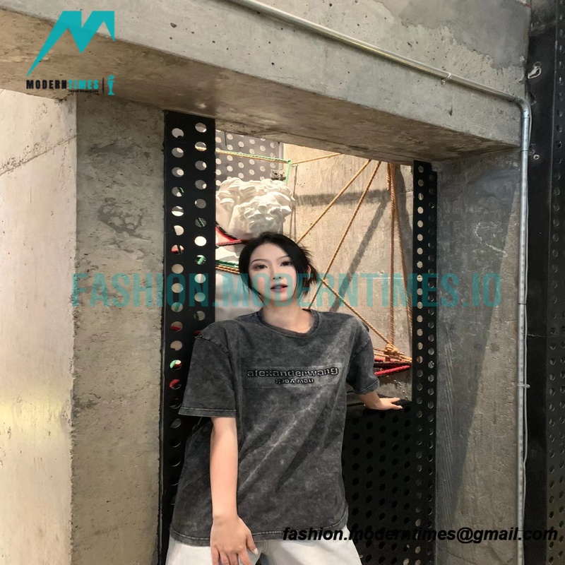  Alexander Wang - 23SS Washed 3D-letter Embossed Short-sleeved T-shirt