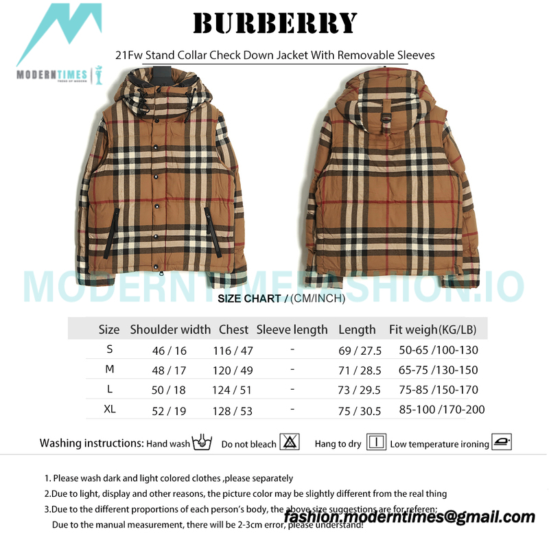 Burberry - 21Fw Stand Collar Check Down Jacket With Removable Sleeves