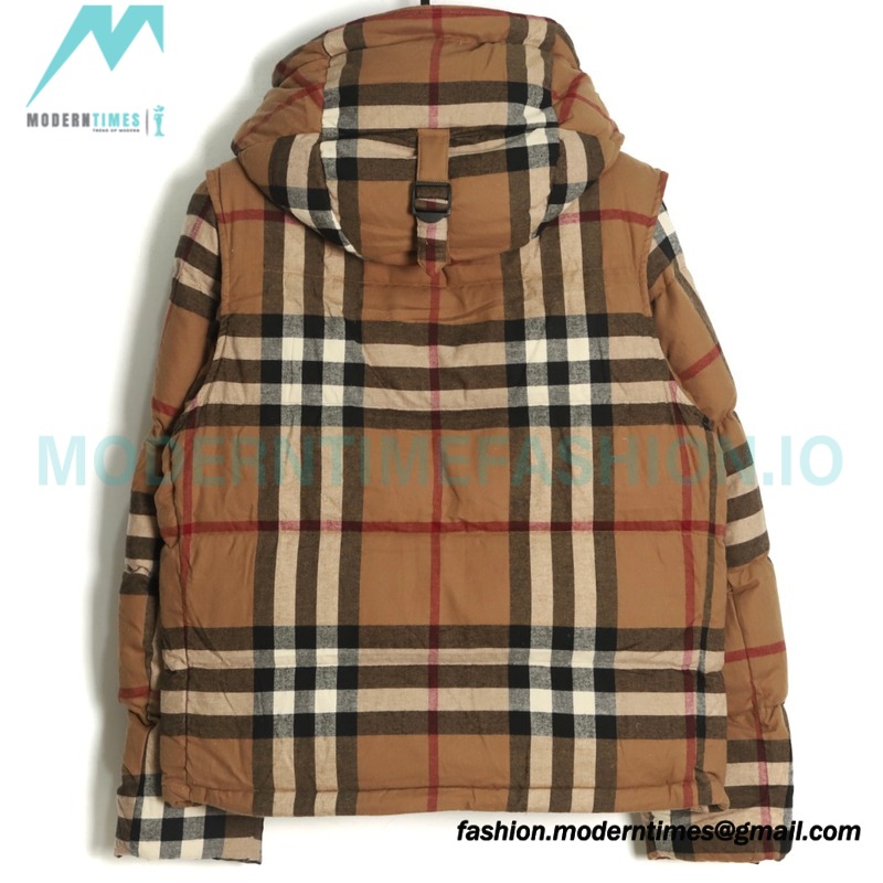 Burberry - 21Fw Stand Collar Check Down Jacket With Removable Sleeves