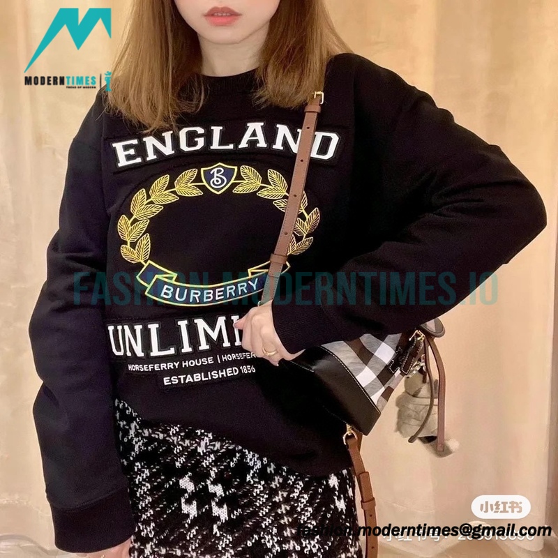 Burberry - 23Fw Oak Leaf Applique Embroidered Crew Neck Hoodie
