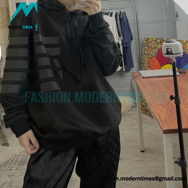 Burberry - 22FW Striped Letter Pressed Leather Hoodie
