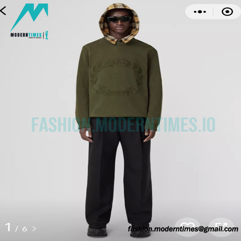 Burberry - 22FW Oak Leaf Olive Branch Badge Embroidered Crew Neck Hoodie