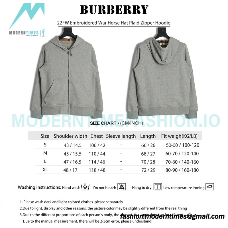 Burberry - 22FW Embroidered War Horse Hat Plaid Zipper Hoodie