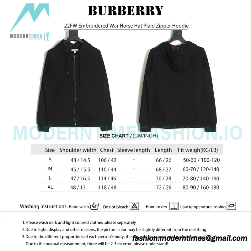 Burberry - 22FW Embroidered War Horse Hat Plaid Zipper Hoodie