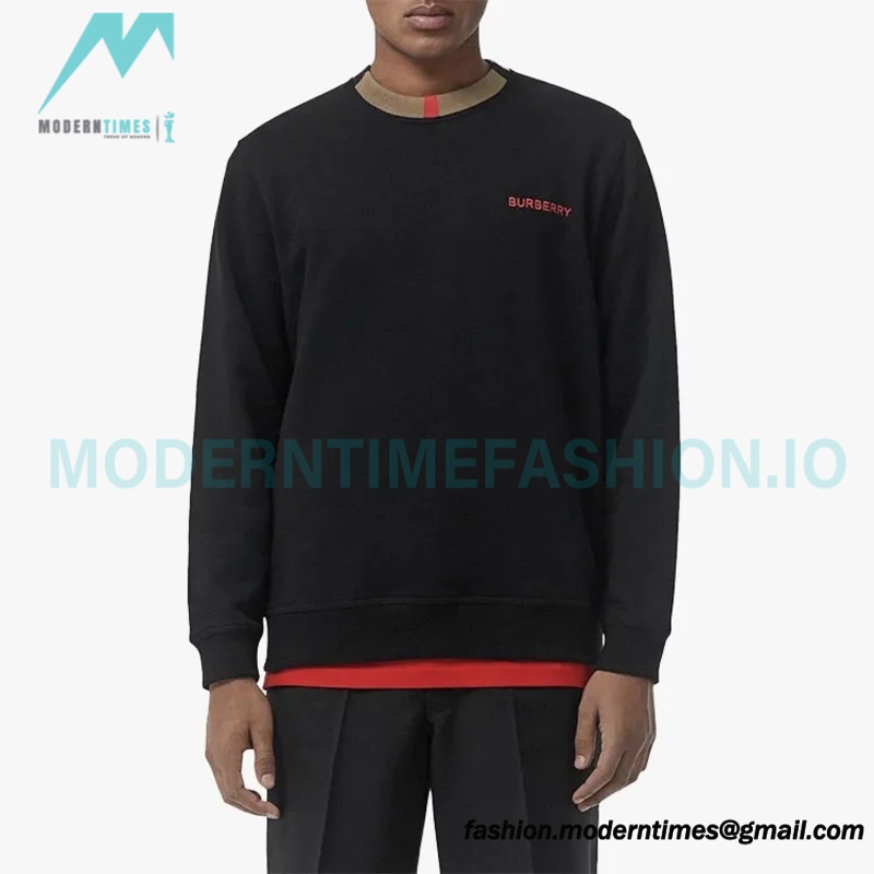 Burberry - Color Matching Round Neck Letter Embroidery Long Sleeve Hoodie