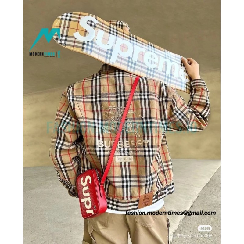  Burberry - Supreme  Co-branded Warhorse Embroidered Denim Jacket