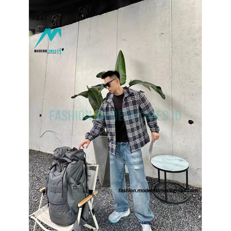 Burberry - 23FW New Blue And White Checked Hooded Jacket