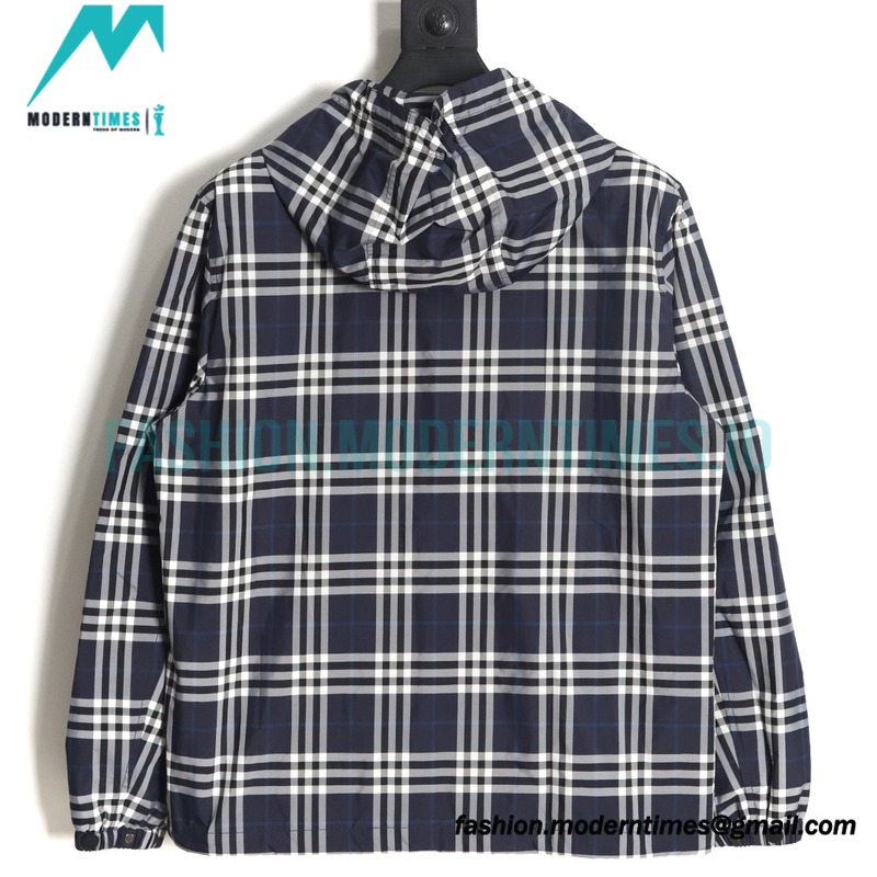 Burberry - 23FW New Blue And White Checked Hooded Jacket