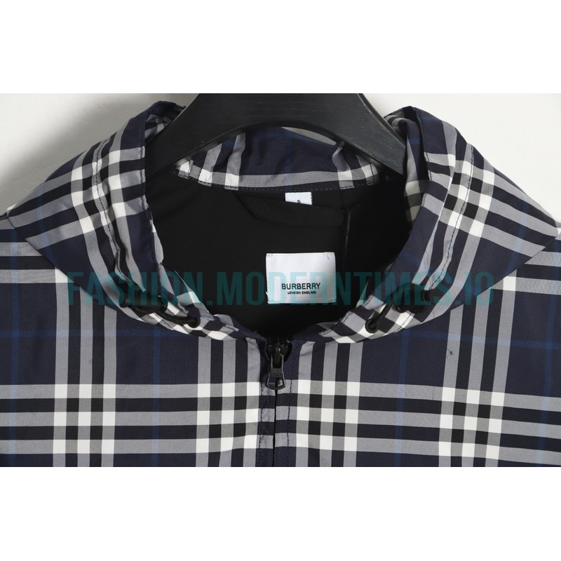Burberry - 23FW New Blue And White Checked Hooded Jacket