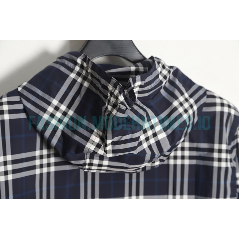 Burberry - 23FW New Blue And White Checked Hooded Jacket