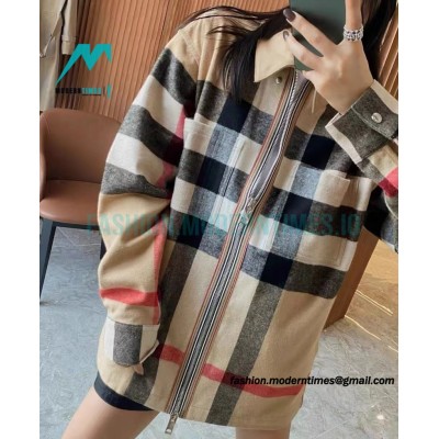 Burberry - 22FW Checked Wool Zipper Shirt Coat