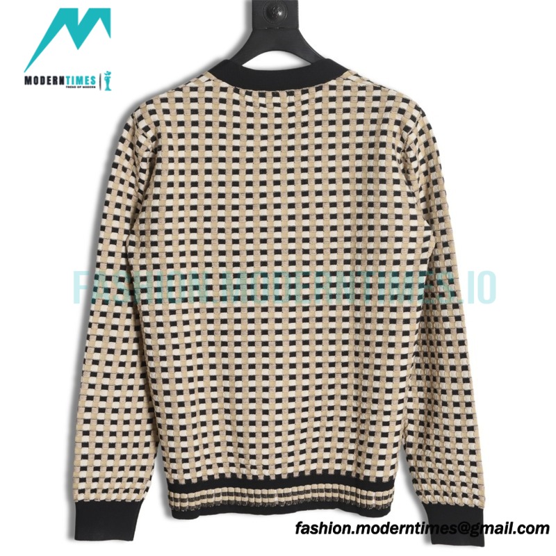 Burberry - 23FW Black And White Plaid V-neck Knit Sweater Cardigan