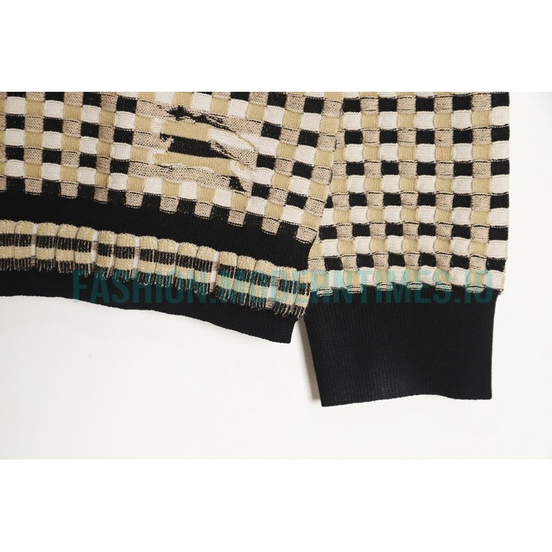 Burberry - 23FW Black And White Plaid V-neck Knit Sweater Cardigan