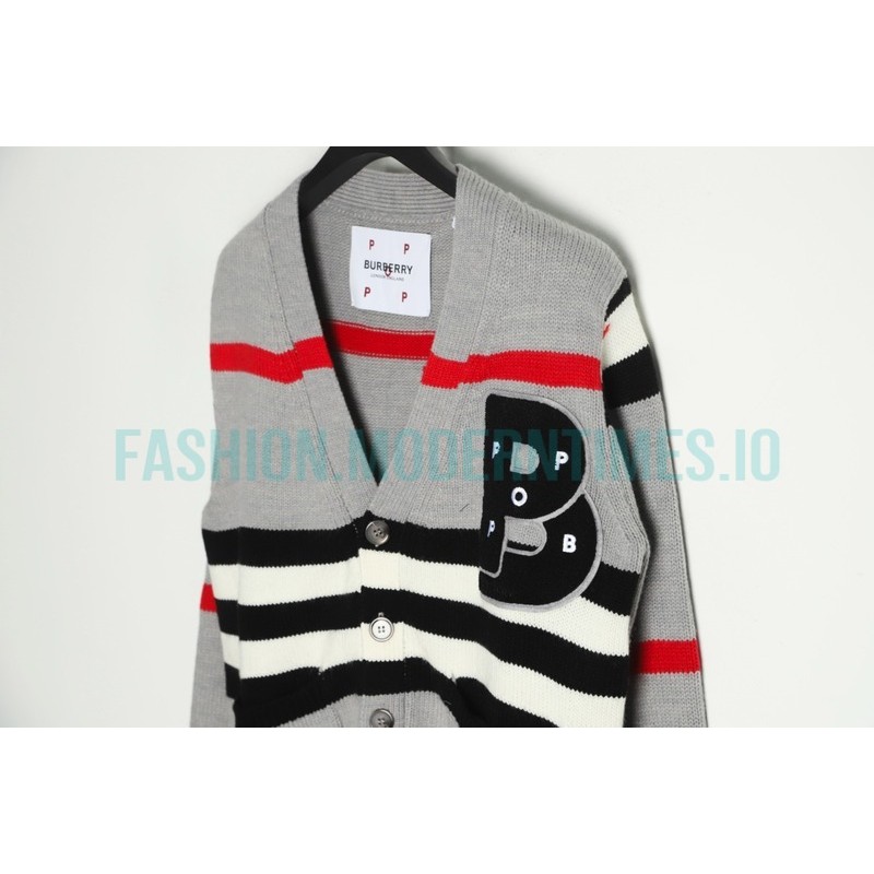 Burberry - 22FW POP Co-branded Inlaid Gray Striped Cardigan