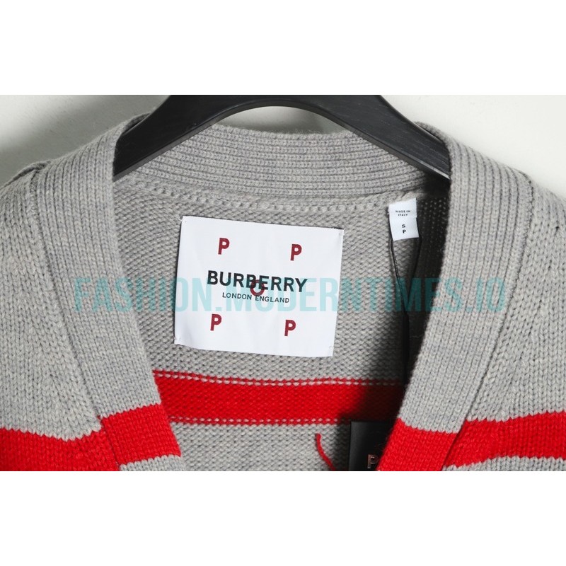Burberry - 22FW POP Co-branded Inlaid Gray Striped Cardigan