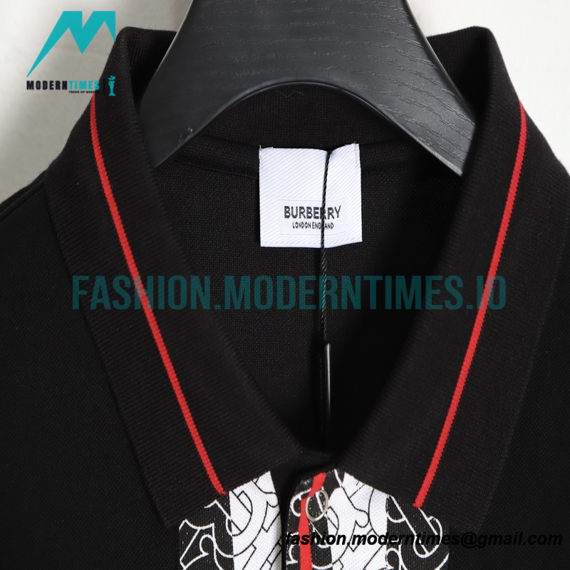 Burberry - Striped Printed Logo Lapel Short-sleeved Polo Shirt