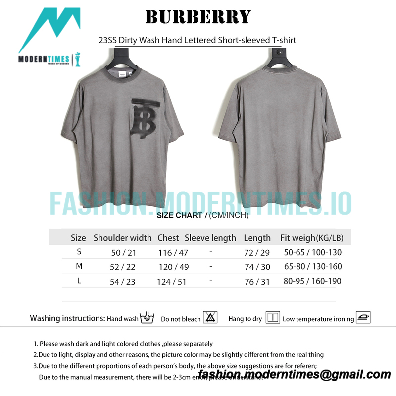  Burberry - 23SS Dirty Wash Hand Lettered Short-sleeved T-shirt