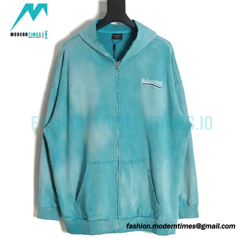 Balenciaga - 23ss Wash Water Tie-dye Fried Snow Cola Embroidery Cardigan Long-sleeved Hoodie