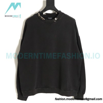 Balenciaga - 23FW Wash Round Neck Hoodie With Puncture Buckle