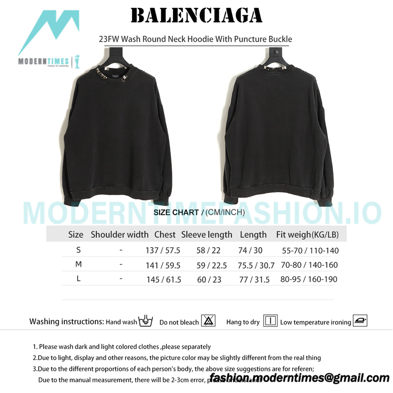 Balenciaga - 23FW Wash Round Neck Hoodie With Puncture Buckle