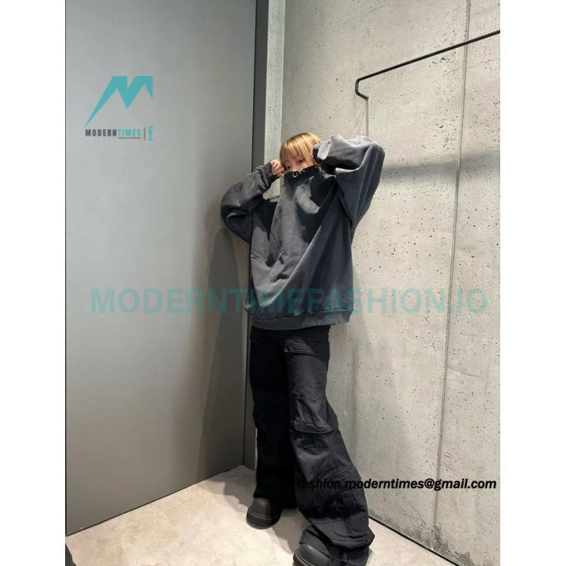 Balenciaga - 23FW Wash Round Neck Hoodie With Puncture Buckle