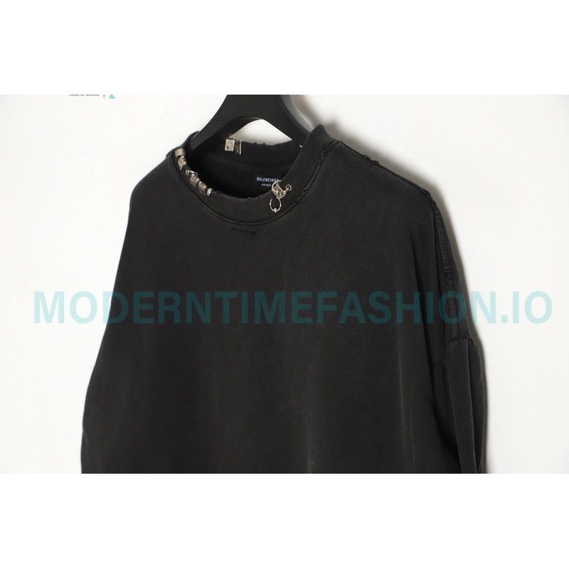 Balenciaga - 23FW Wash Round Neck Hoodie With Puncture Buckle
