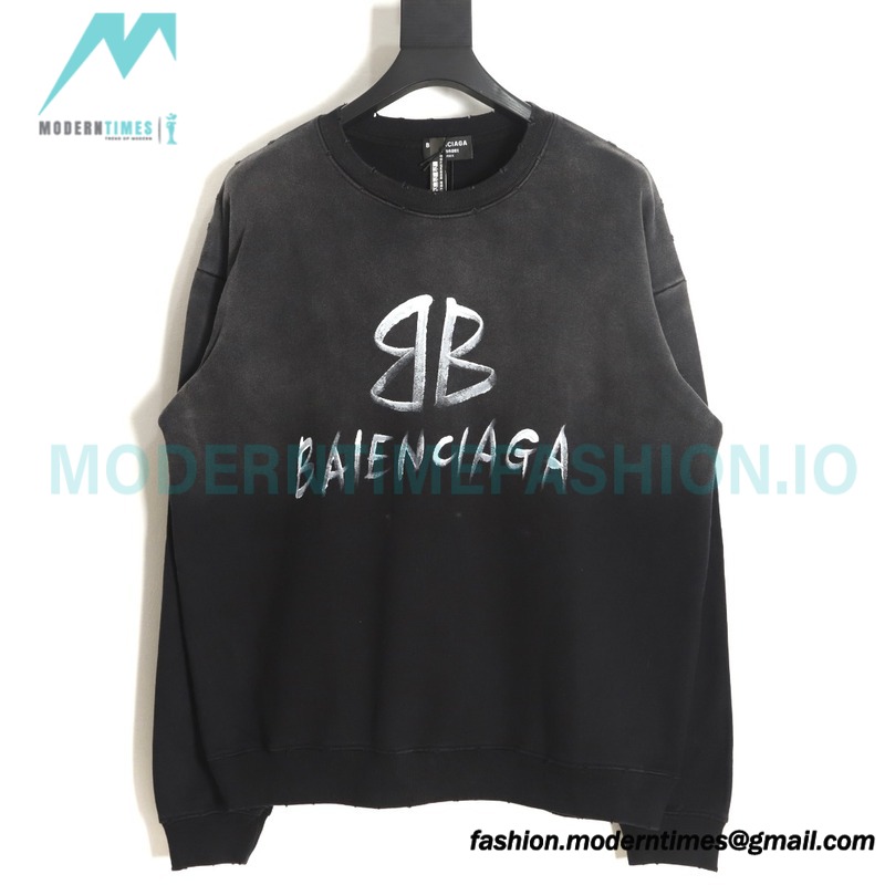 Balenciaga - Gradient Wash Destroys Hand-painted Cursive Lettered Crew-neck Hoodie