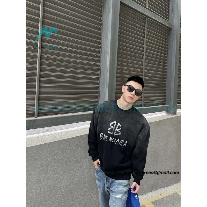 Balenciaga - Gradient Wash Destroys Hand-painted Cursive Lettered Crew-neck Hoodie