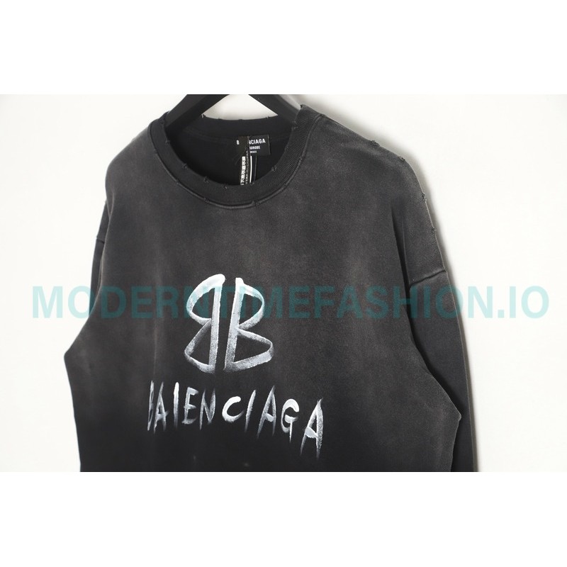 Balenciaga - Gradient Wash Destroys Hand-painted Cursive Lettered Crew-neck Hoodie