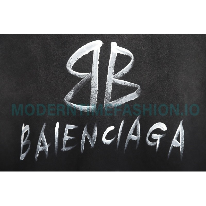 Balenciaga - Gradient Wash Destroys Hand-painted Cursive Lettered Crew-neck Hoodie