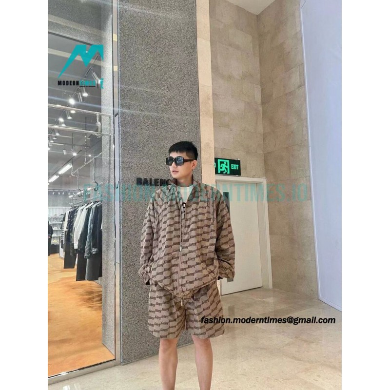 Balenciaga - Khaki Full Print Buckle Hardshell Jacket