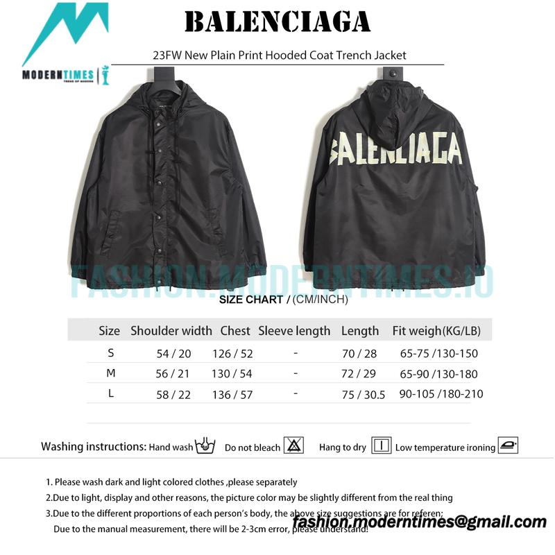 Balenciaga - 23FW New Plain Print Hooded Coat Trench Jacket