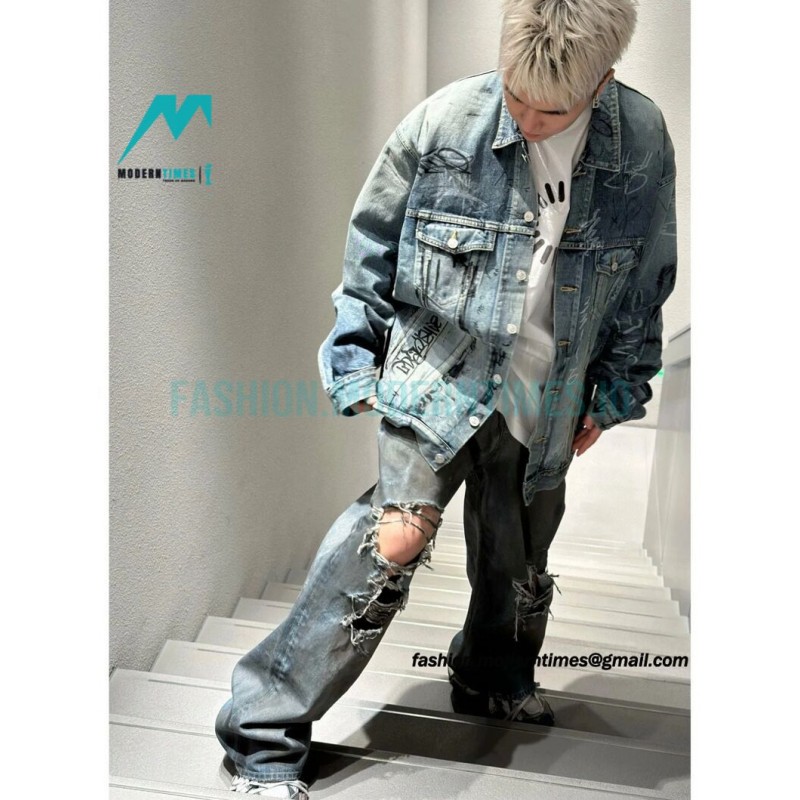 Balenciaga - 23FW Heavy Hand Painted Denim Jacket