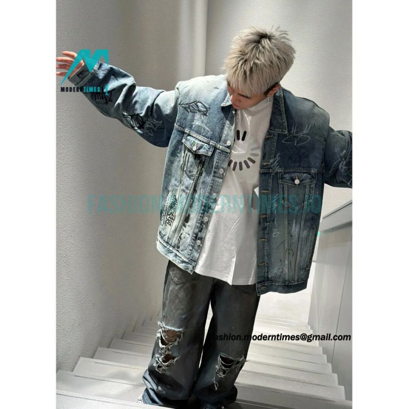 Balenciaga - 23FW Heavy Hand Painted Denim Jacket