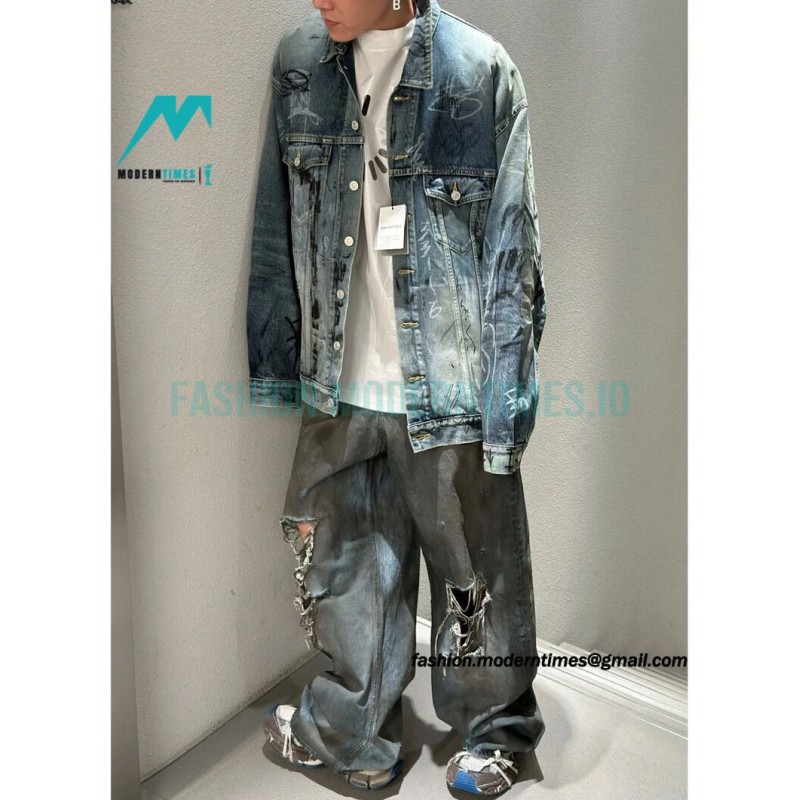 Balenciaga - 23FW Heavy Hand Painted Denim Jacket