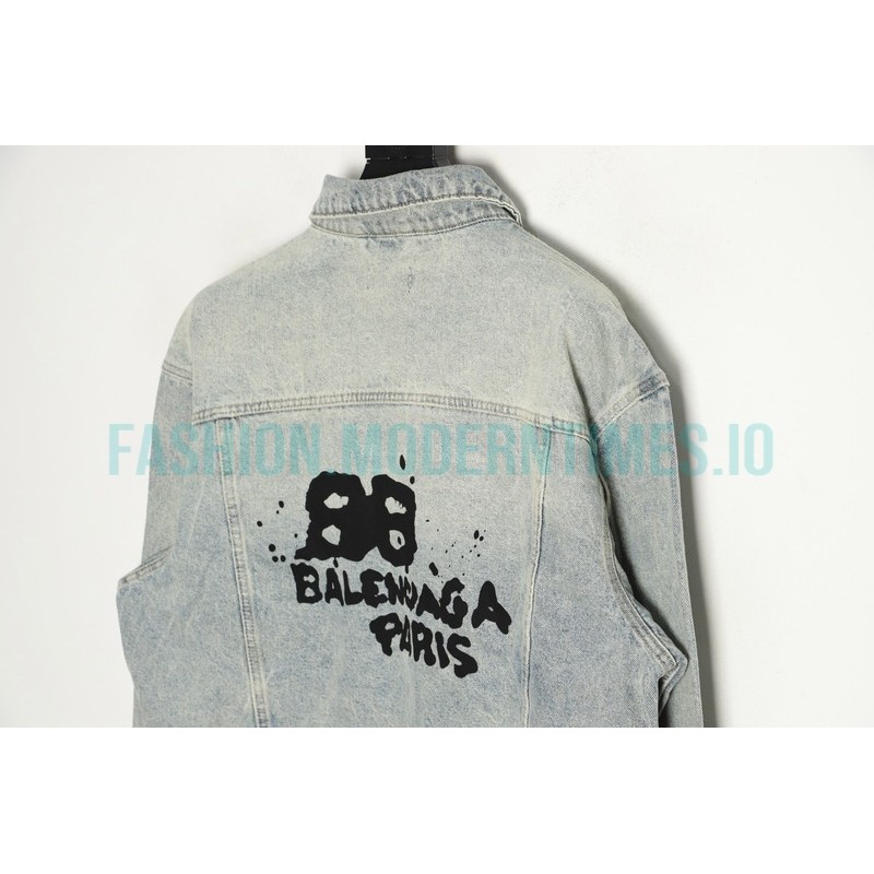 Balenciaga - 23ss Double B Hand-painted Graffiti Print Denim Coat