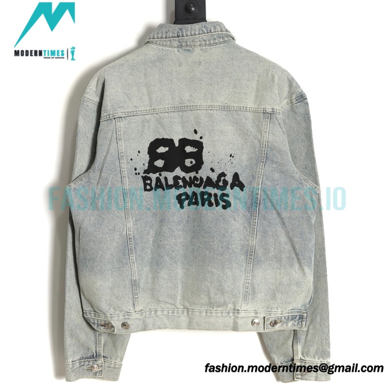 Balenciaga - 23ss Double B Hand-painted Graffiti Print Denim Coat