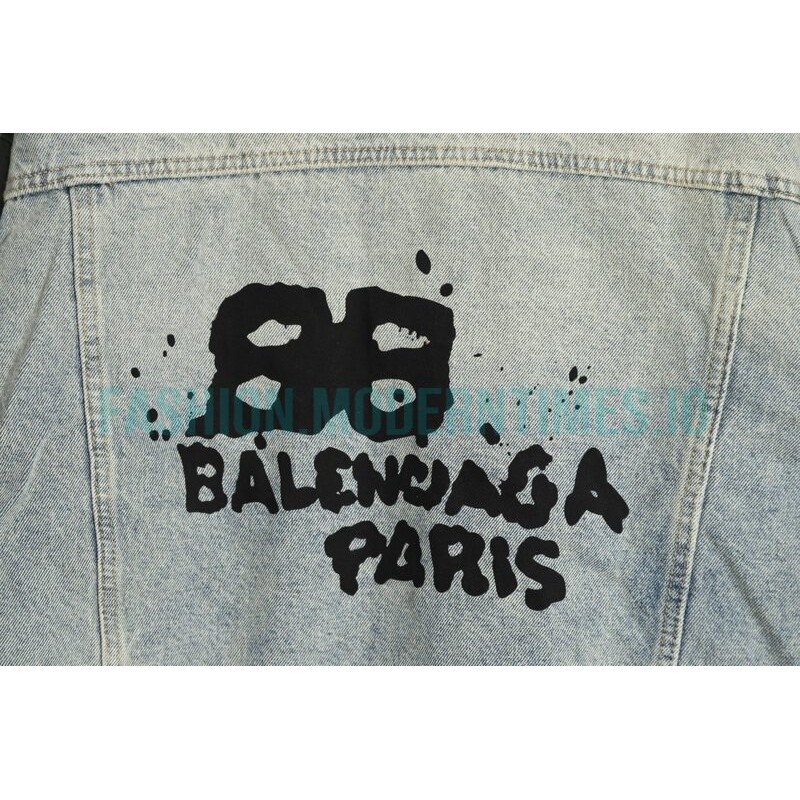 Balenciaga - 23ss Double B Hand-painted Graffiti Print Denim Coat